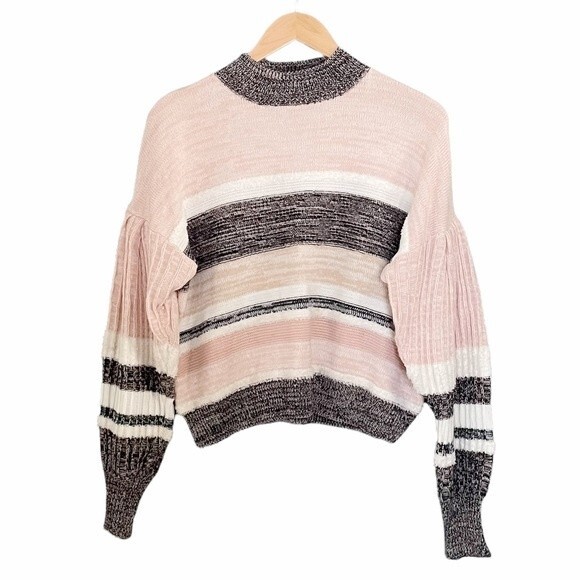 Takara Sweater Preppy Striped Statement Sleeve Pullover Pink Women's Size Medium - Picture 1 of 10